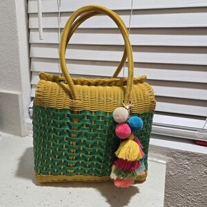 Colorful Woven Handbag with Tassels
